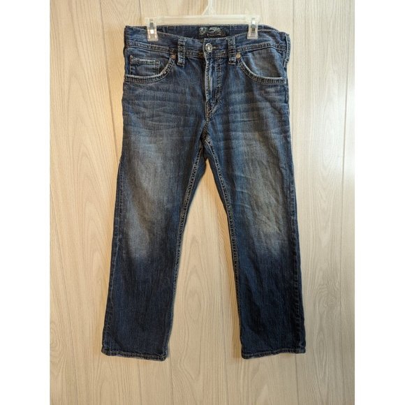 MENS SILVER ZAC FLAP Pockets Mens 33 x 30 Blue Jeans Denim Thick Stitch **34x30 - Picture 2 of 11